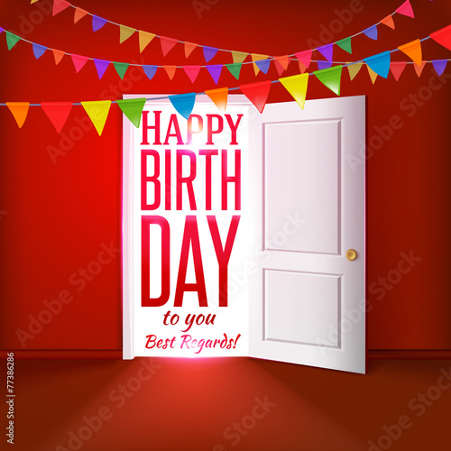 Happy birthday red room with flags