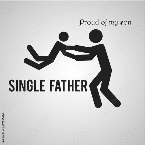 single father holding her son over gray color background
