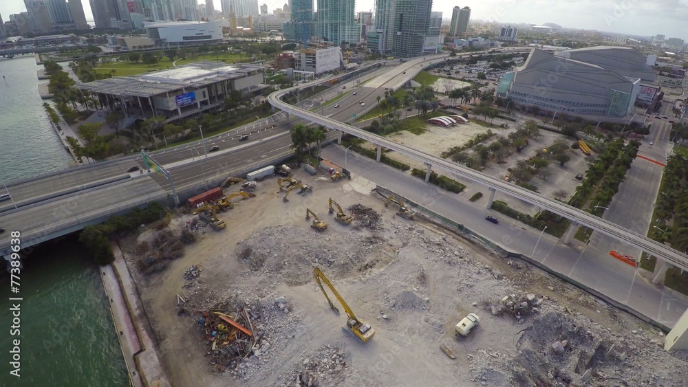 Aerial drone video building demolition site Aerial drone video building demolition site