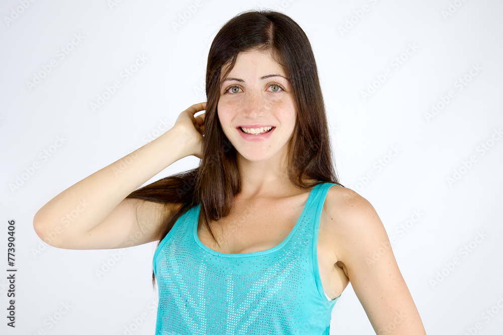Cute sweet girl smiling and looking isolated Cute sweet girl smiling and looking isolated