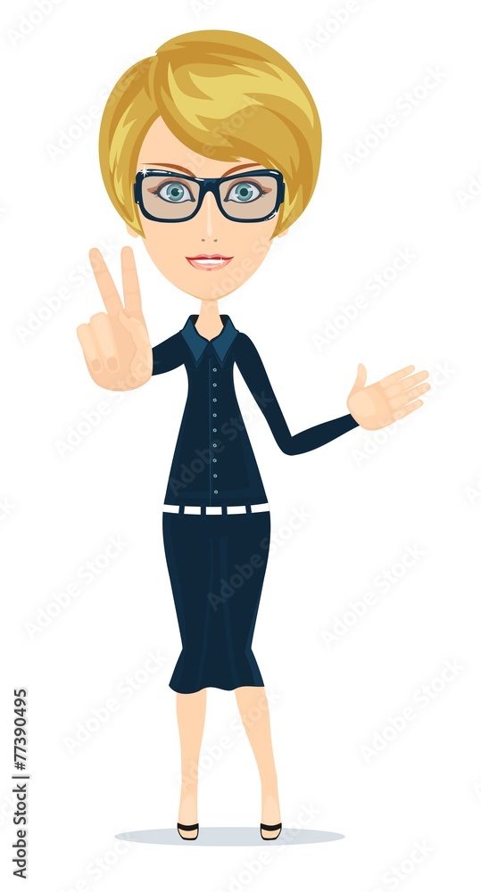 Successful young woman showing peace fingers, vector Successful young woman showing peace fingers, vector