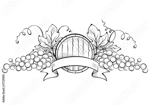 Design elements -- grape with ribbon and wine cask