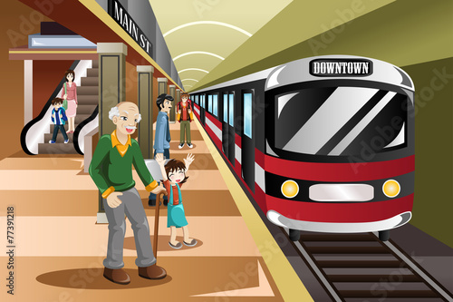 People waiting in a train station
