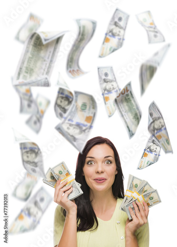 Happy Woman Holding the $10...