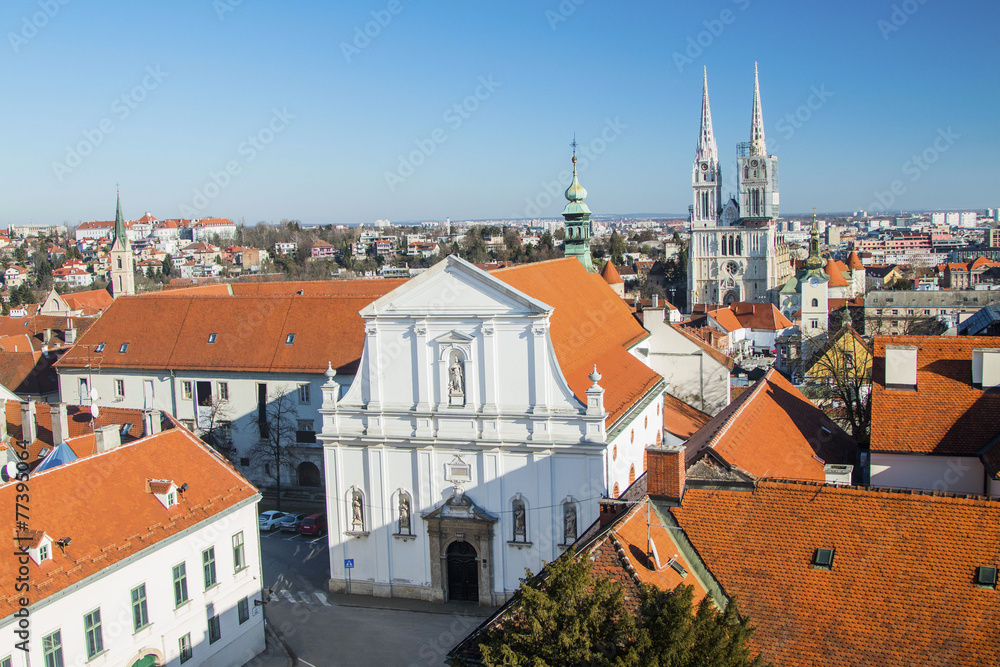 Zagreb cathedral and St Catherine church from Upper town
