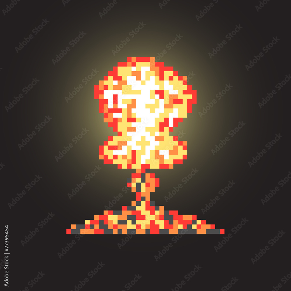 Obraz premium colored atomic explosion in pixel art with flash