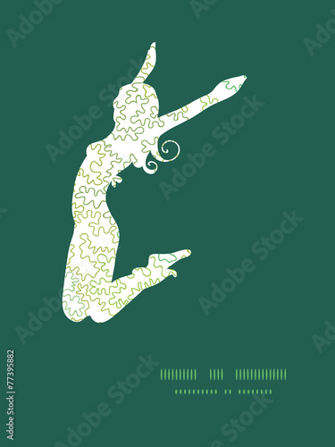 Vector curly doodle shapes jumping girl silhouette pattern frame