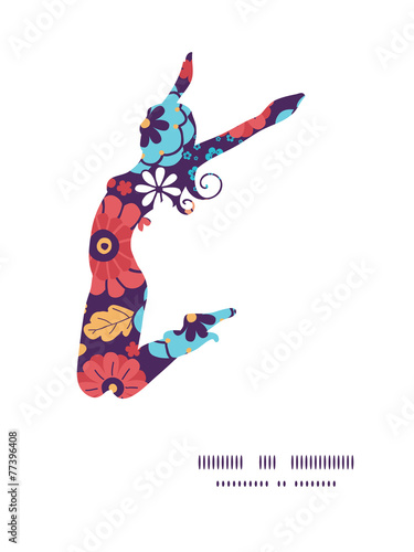 Vector colorful bouquet flowers jumping girl silhouette pattern