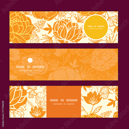 Vector golden art flowers horizontal banners set pattern