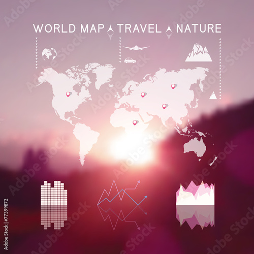 Obraz na płótnie Beautiful blurred natural landscape with travel info graphic ele w salonie