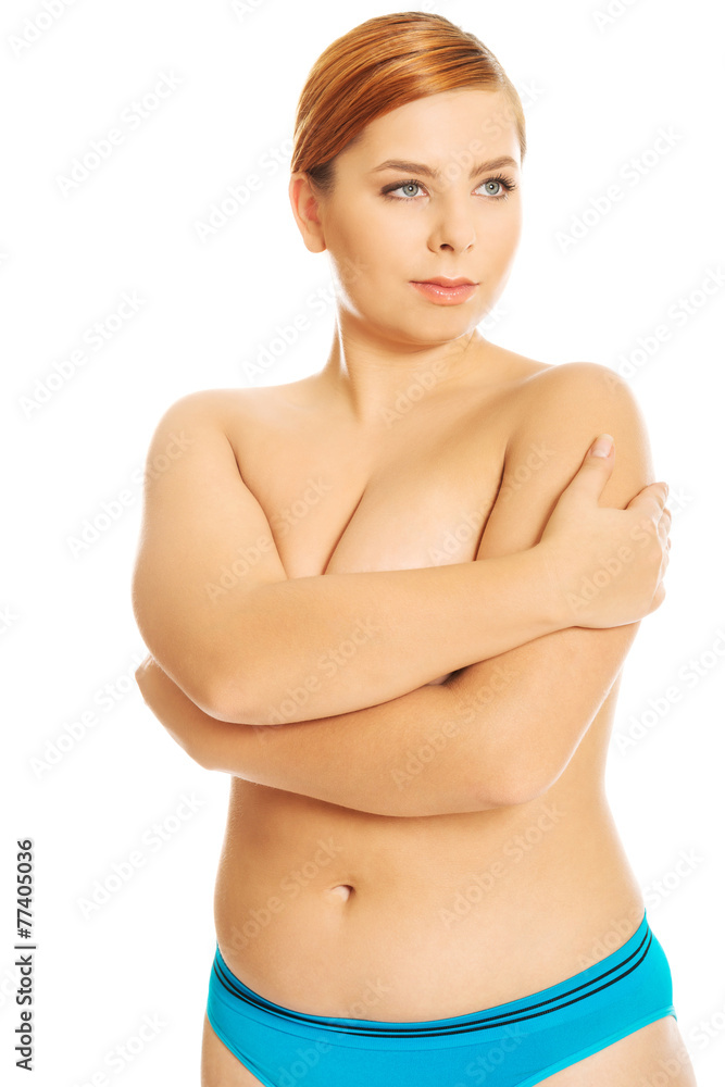 Obraz premium Fat woman covering her breast