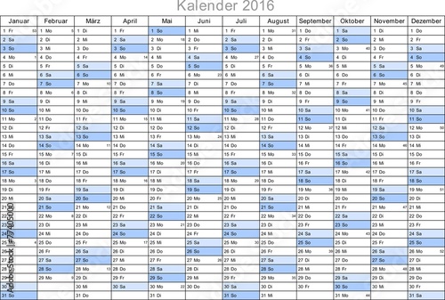 Kalender 2016 universal - ohne Feiertage