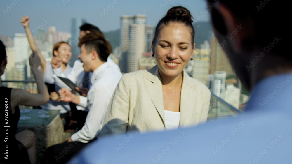 Rooftop Bar Ethnic Business Team Leaders Foreground Rooftop Bar Ethnic Business Team Leaders Foreground