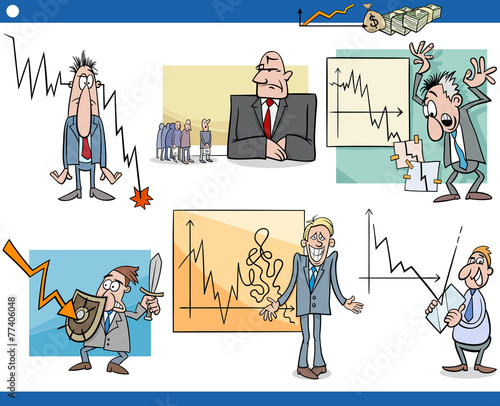 business cartoon crisis concepts set
