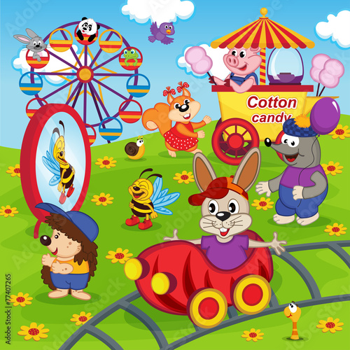 animals in amusement park - vector illustration  eps