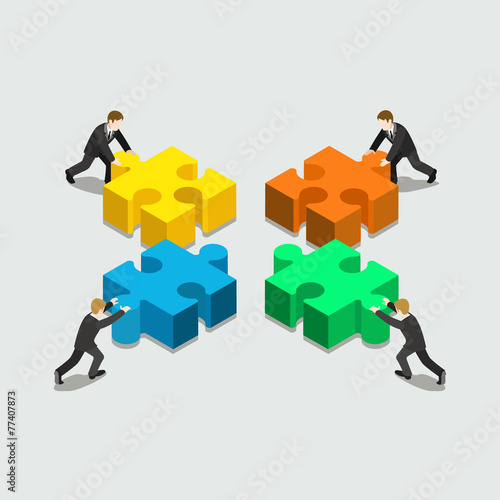 Business solution in partnership concept flat 3d web isometric