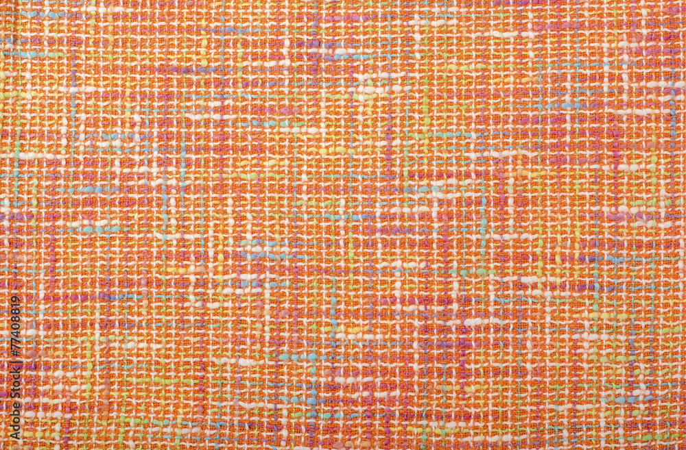 Orange woven with threads plaid fabric.Wool twill pattern.