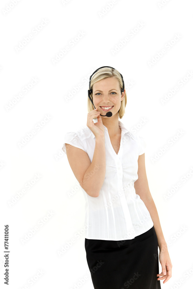 Pretty customer service representative with headset Pretty customer service representative with headset