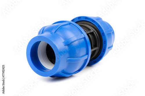 Plastic pipe connector isolated on white background