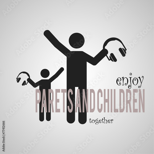son and father with  headphones