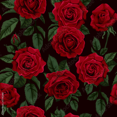 Seamless pattern with  red roses   vector illustration.