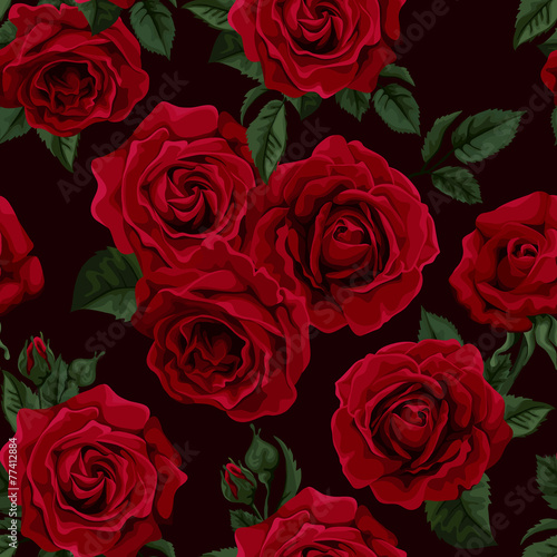 Seamless wallpaper pattern with of collection red roses .