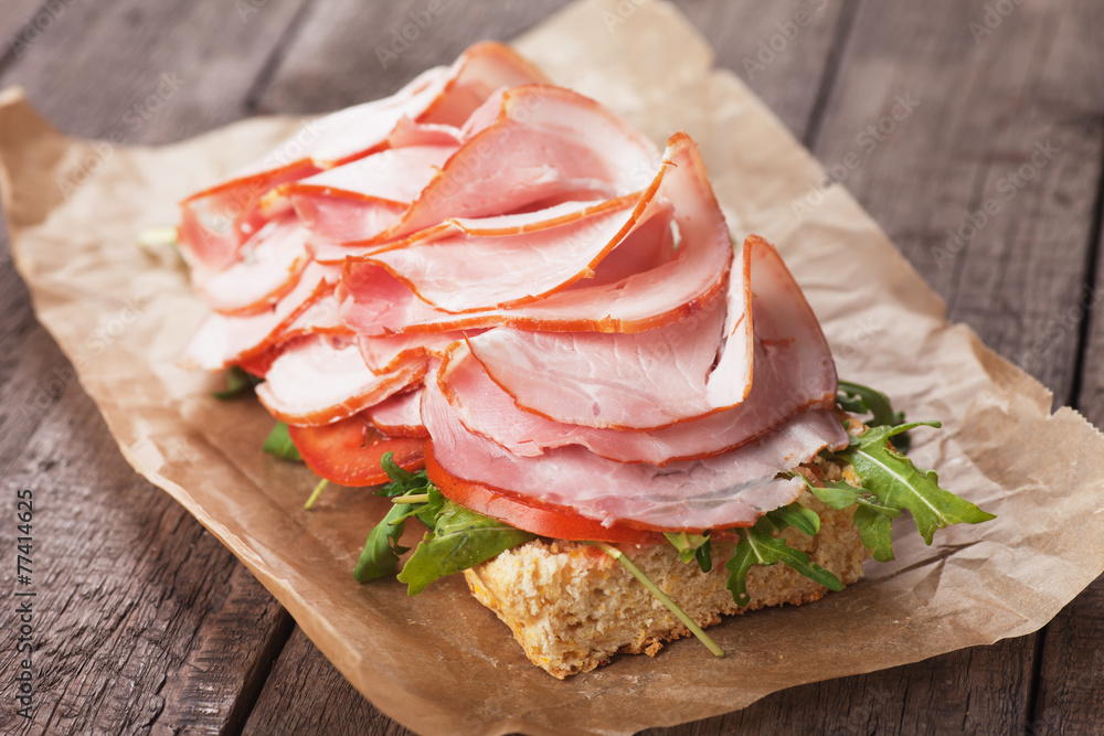 Submarine sandwich with smoked ham