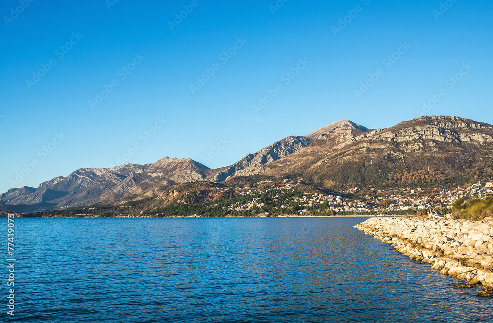 The landscape of the Adriatic coast of Bar, Montenegro. The sea, The landscape of the Adriatic coast of Bar, Montenegro. The sea,