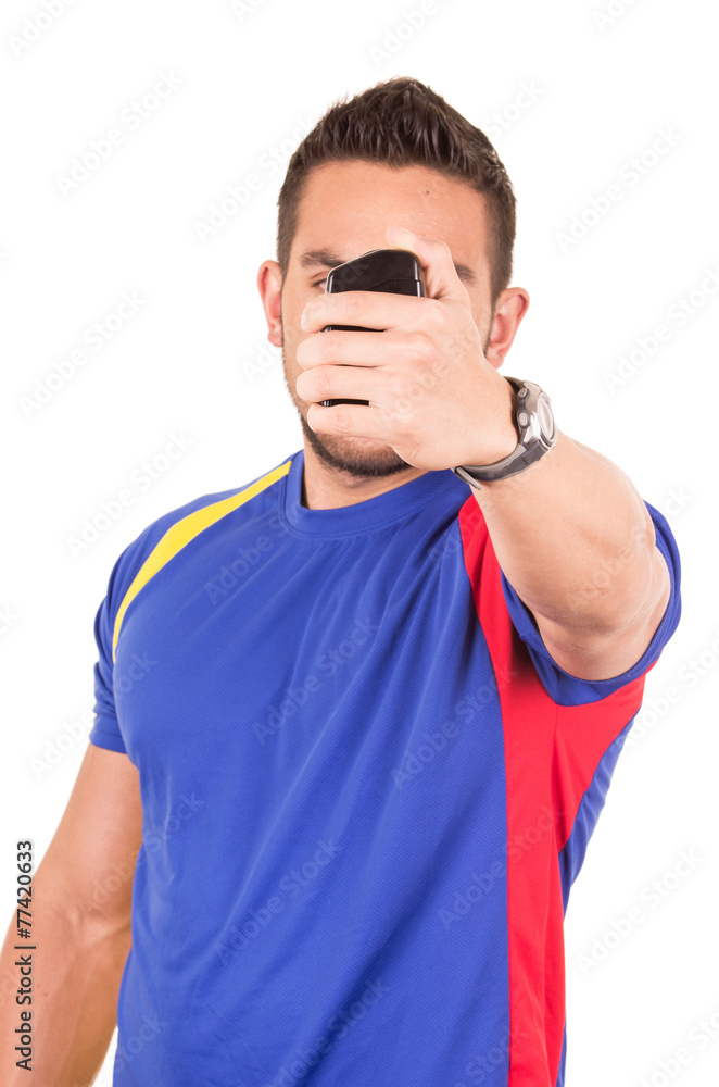 soccer fan wearing blue t-shirt soccer fan wearing blue t-shirt