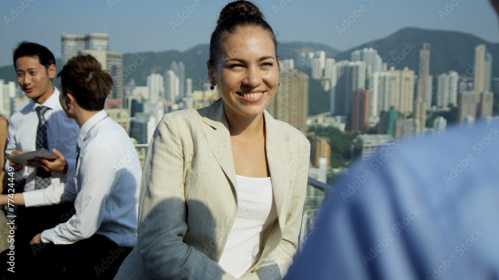 Outdoor Meeting Ethnic Business Team Leaders Foreground Outdoor Meeting Ethnic Business Team Leaders Foreground