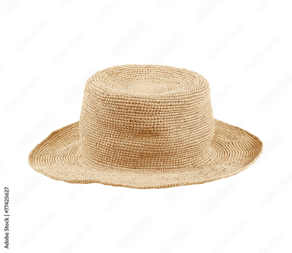 Pretty straw hat on white background