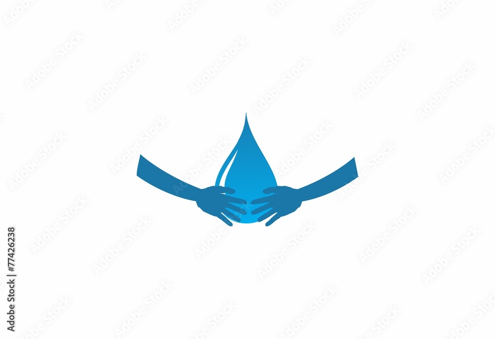 Obraz premium logo waterdrop,save water, and human hands