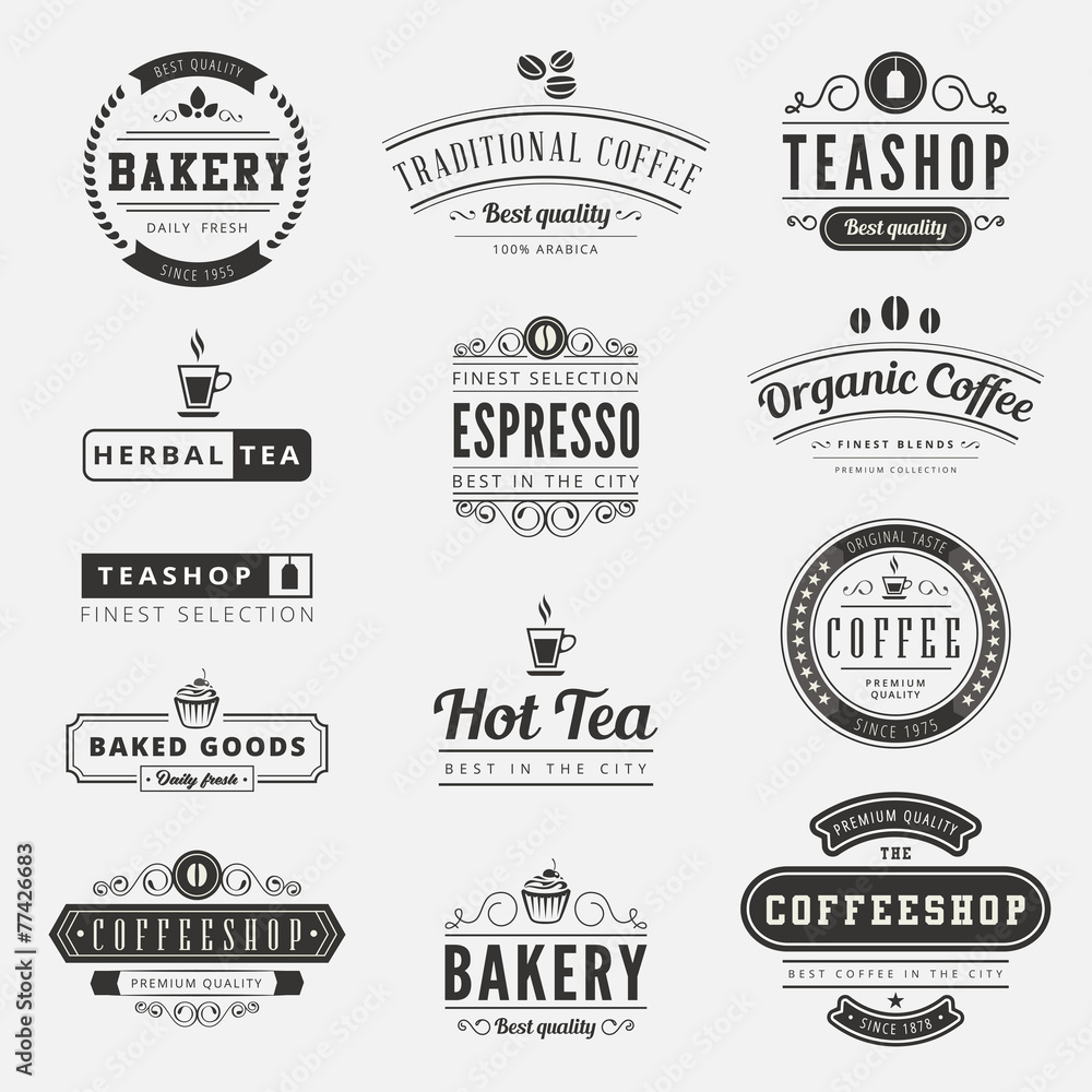Coffee Retro Vintage Labels Logo design typography - obrazy, fototapety, plakaty 