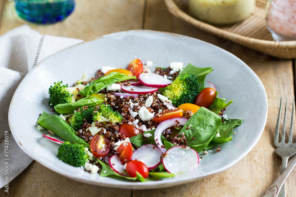 Red Quinoa with spinach and feta cheese salad