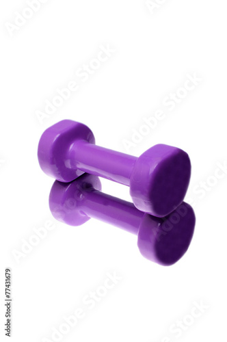Pair of purple dumbbells Isolated on white background
