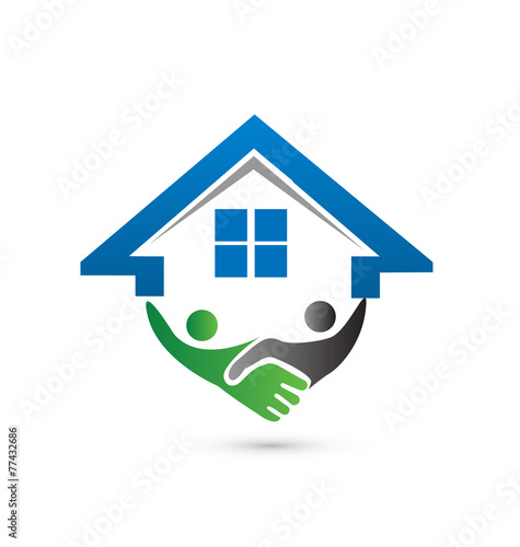 House and handshaking vector logo concept of closing a successf
