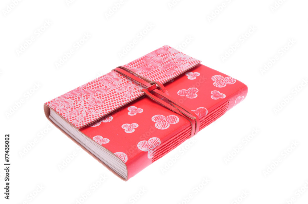 Pink leather notebook isolated on white background Pink leather notebook isolated on white background