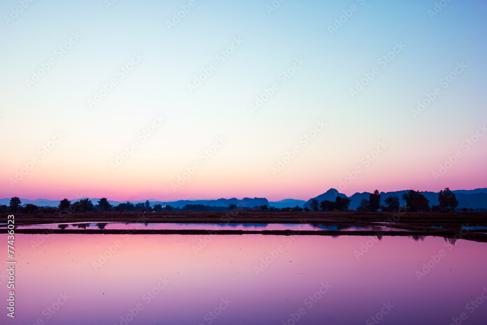 Fototapeta premium Sunset on the field with beautiful sky