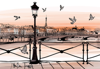 Glasbilder Sammlungen Sonnenuntergang auf der Seine von Pont des Arts in Paris  © Isaxar