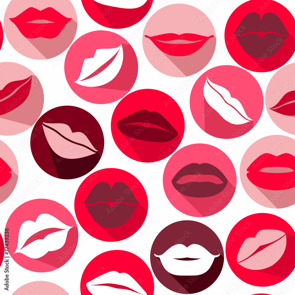 Flat design of lips. Seamless pattern of icon. Flat design of lips. Seamless pattern of icon.