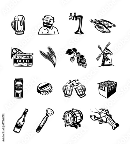 Beer doodle black icon set
