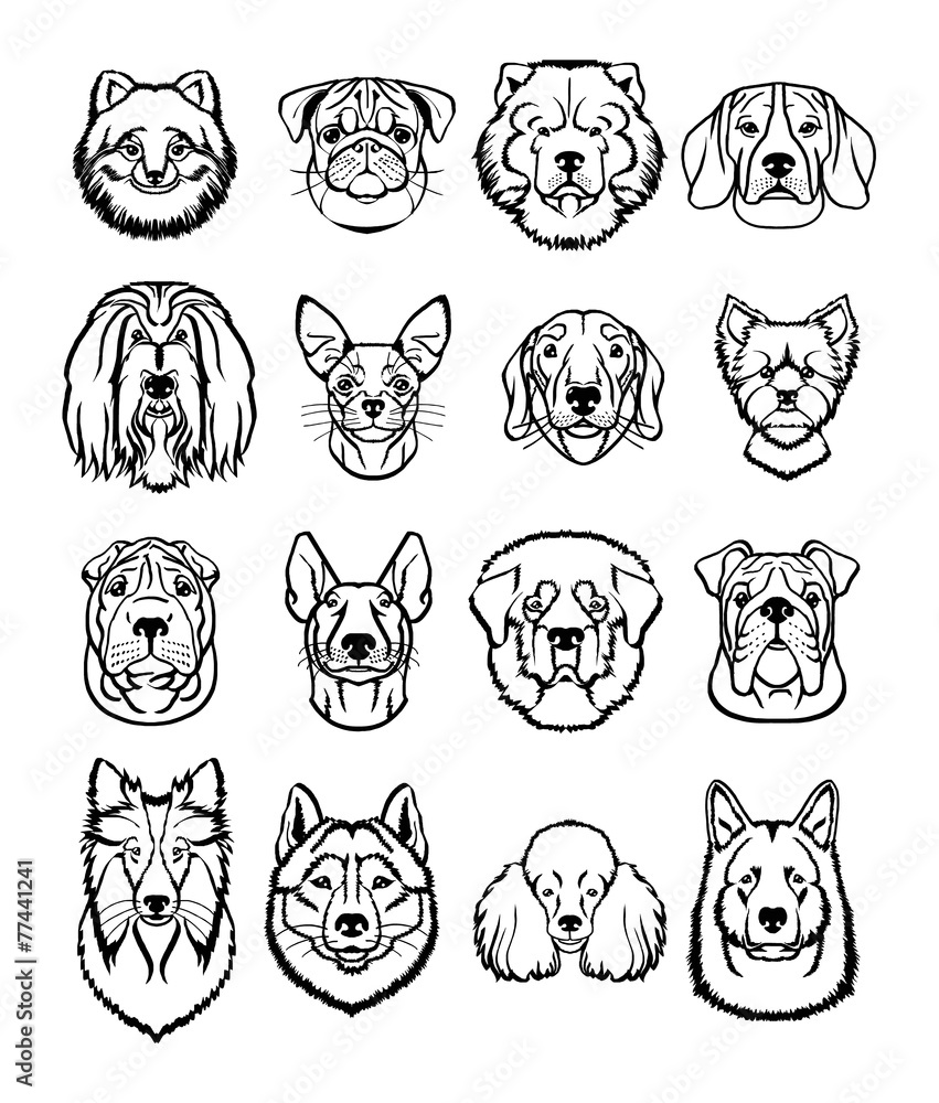 Obraz premium Vector dogs black icons set