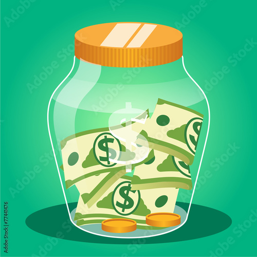 Money jar. Vector flat illustration