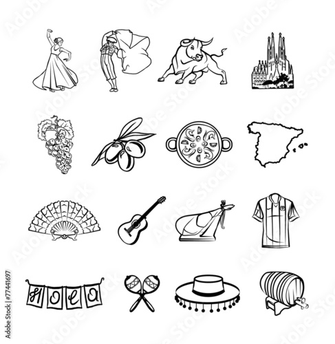 Spain black icon set