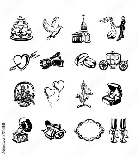Vector wedding black icon set