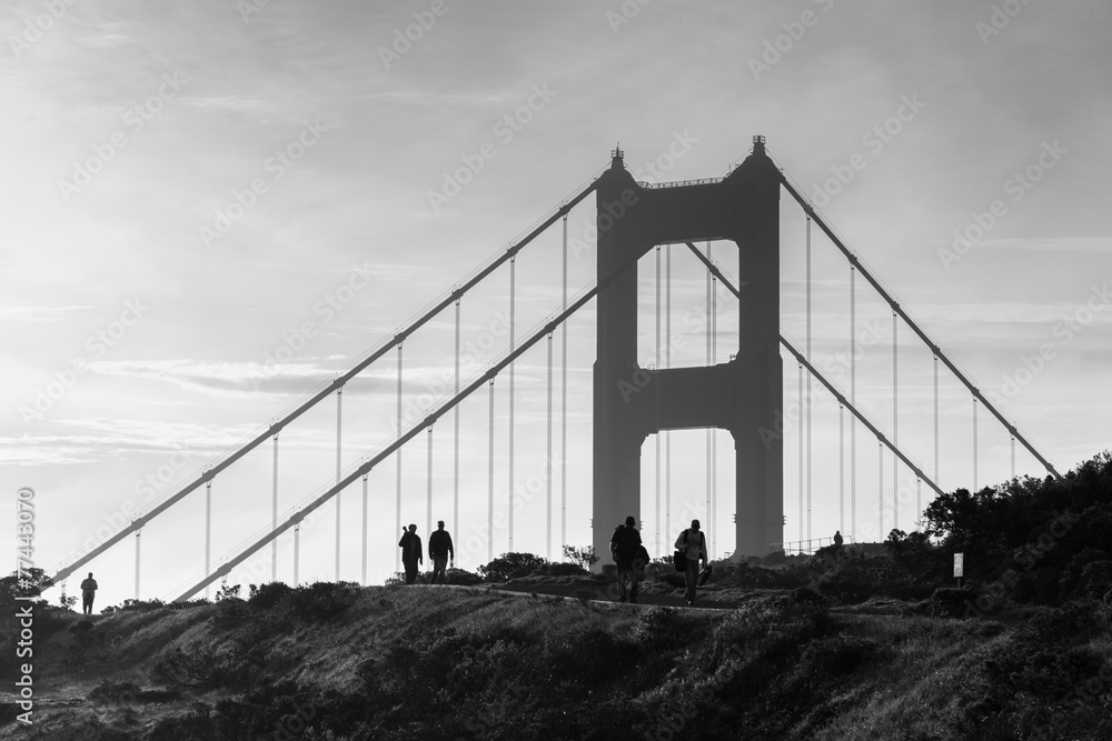 Golden Gate Bridge with morning foggy black and white Golden Gate Bridge with morning foggy black and white