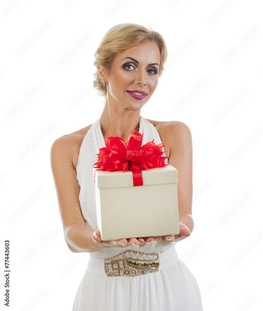 Young happy woman with a gift Young happy woman with a gift