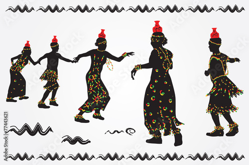 African women and men dance folk dance.