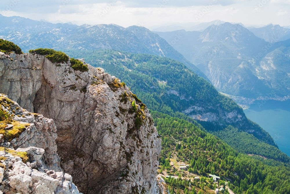 Fototapeta premium View on Alps, rocks and lake Hallstattersee. Austria