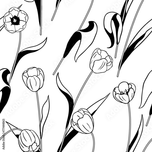 Black and white tulips pattern